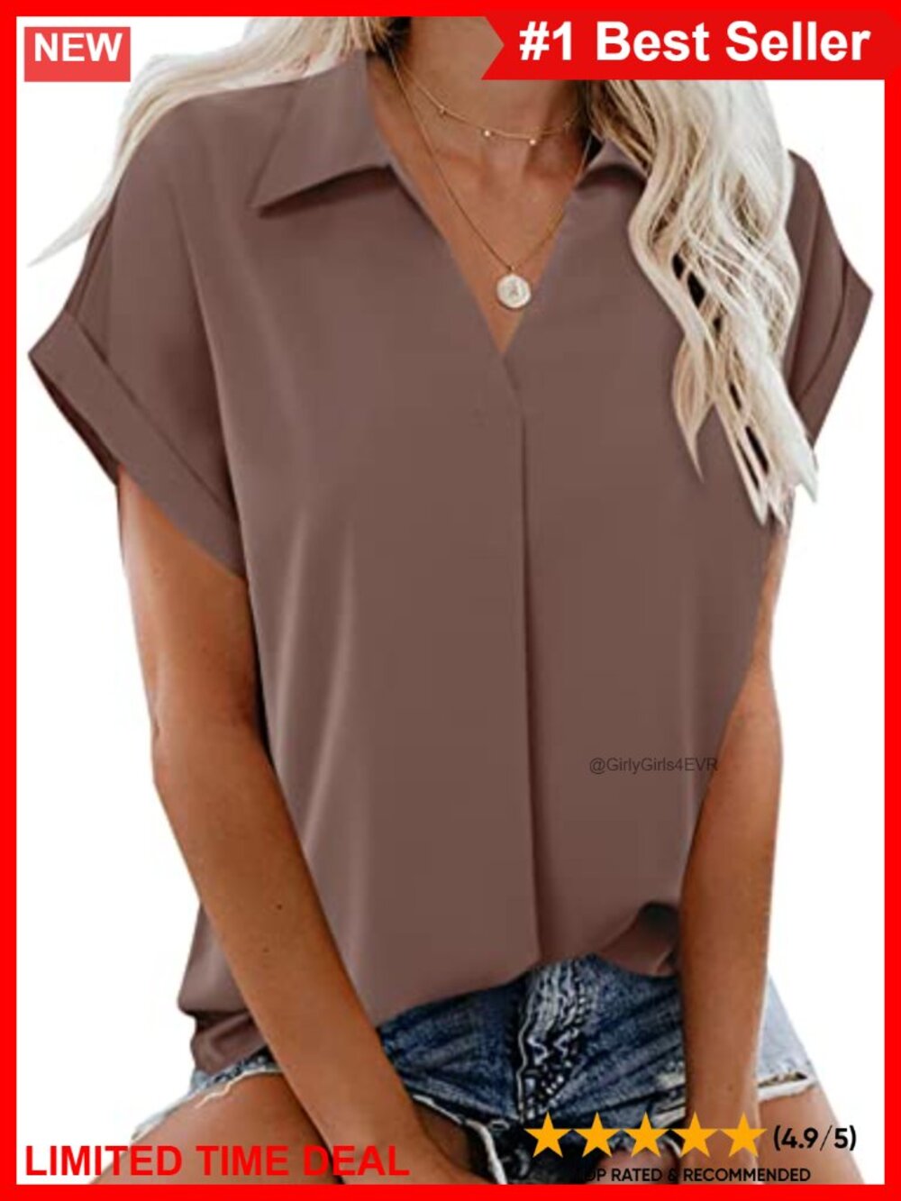V Neck Short Sleeve Blouse Pleated Front Work Top Tunic